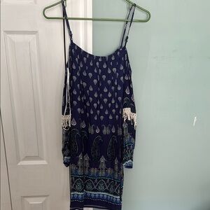 Elegant Navy Blue Paisley Dress